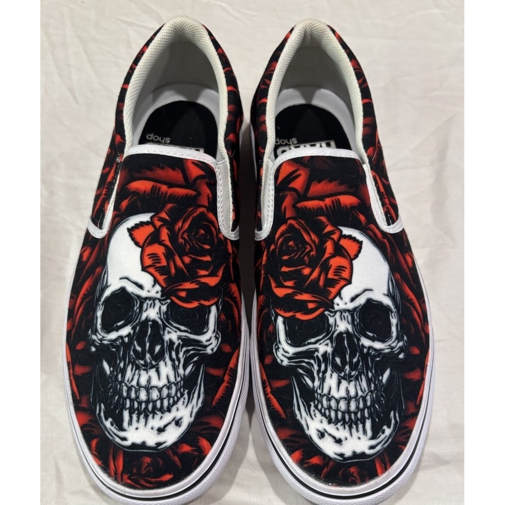 New RAAD Shop "Rose Skull" Gothic Style Canvas Slip On Skater Sneakers Grunge